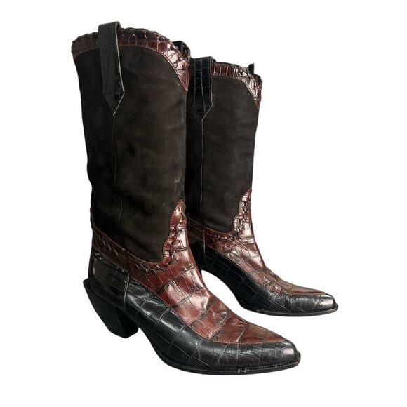 VTG Donald Pliner Couture Boots Womens 10 Cowboy Western Croc Embossed  Mid Calf - Picture 1 of 6